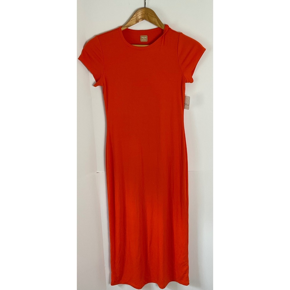 Free-est Free People Hot Orange Short Sleeve Maxi Dress OB2535837 S